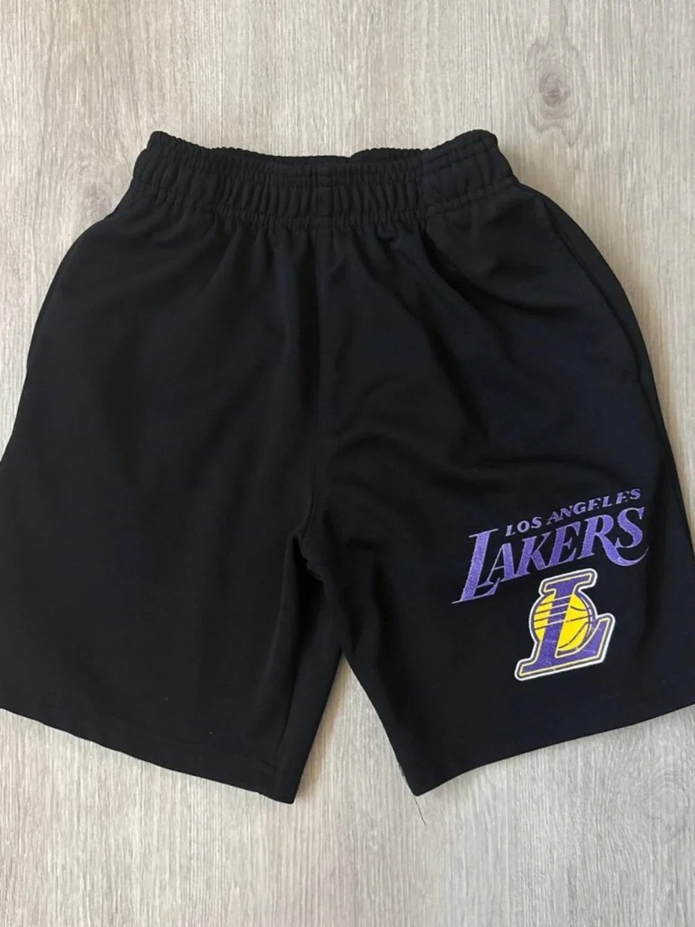 Boys Size 8 Los Angeles Lakers Basketball Shorts Black Purple LA Graphic